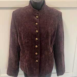 CLEO Brown Rayon Corduroy Brocade Fabric Blazer with Mandarin Collar | Sz 10